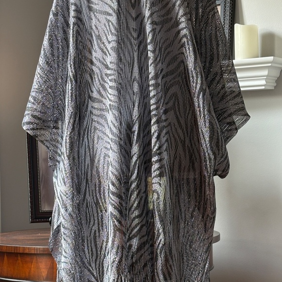 Zebra Print Metallic Mesh Shimmery Shawl with Fringe - Picture 3 of 6